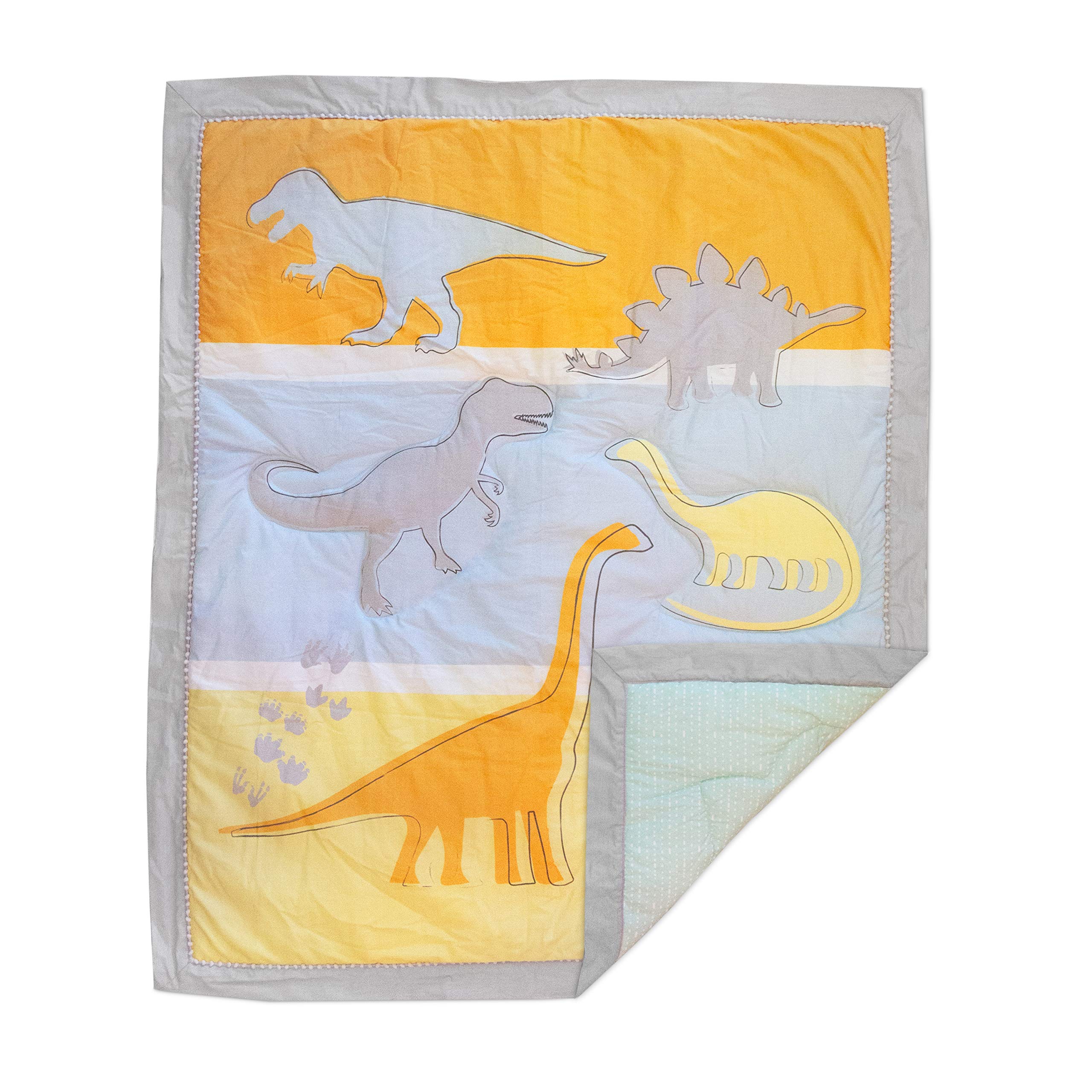Dino Land 4-Piece Baby Crib Bedding Set - Soft Quilt, 2 Fitted Sheets & Bed Skirt | Perfect Nursery Decor for Boys & Girls | Safe & Comfortable for Newborns & Toddlers