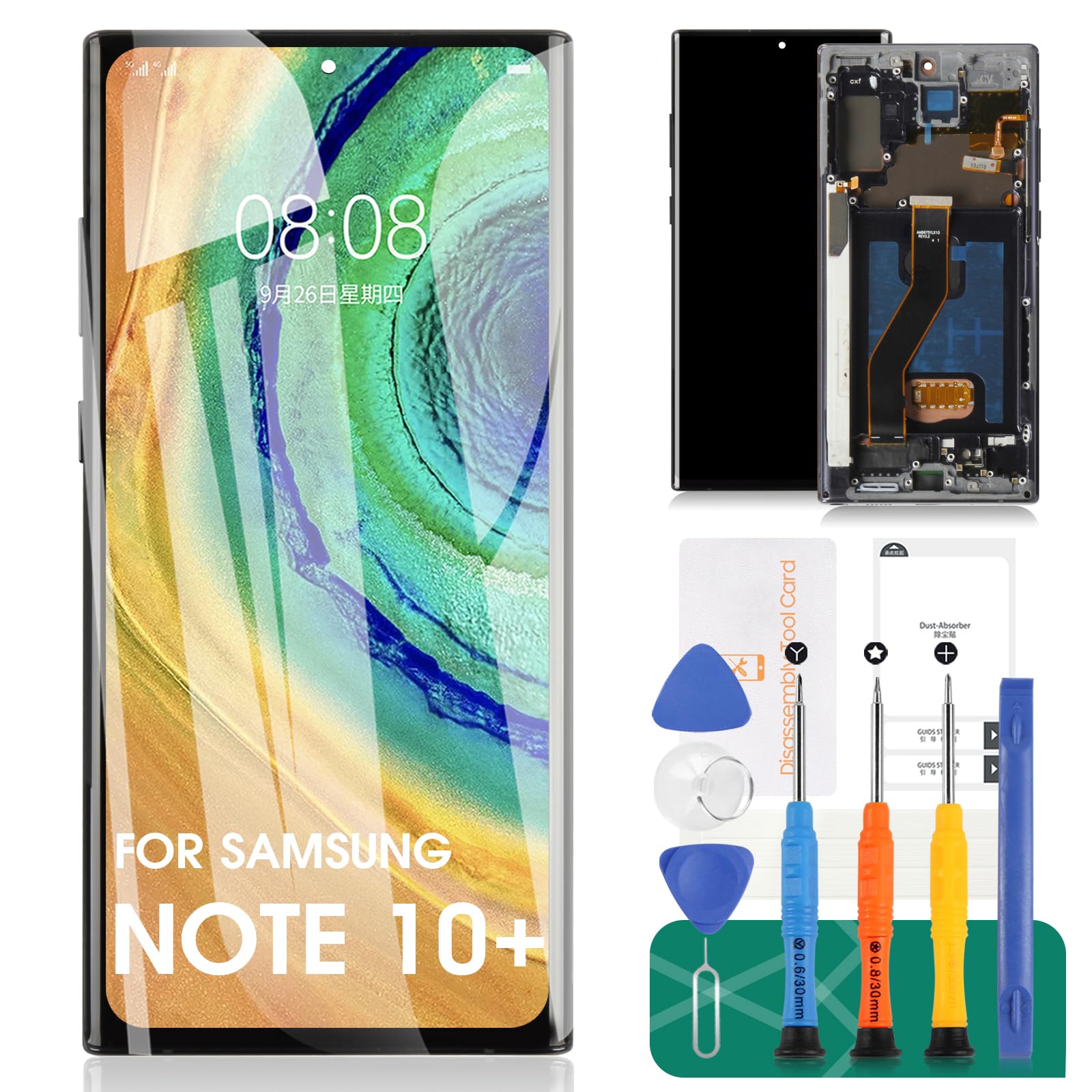 OLED Screen Replacement for Samsung Galaxy Note 10 Plus (SM-N975/SM-N976) 4G/5G LCD Touch Screen Digitizer Assembly with Frame - Black | Repair Kit for Cracked or Damaged Display | Perfect for DIY Phone Fixes & Professional Repairs
