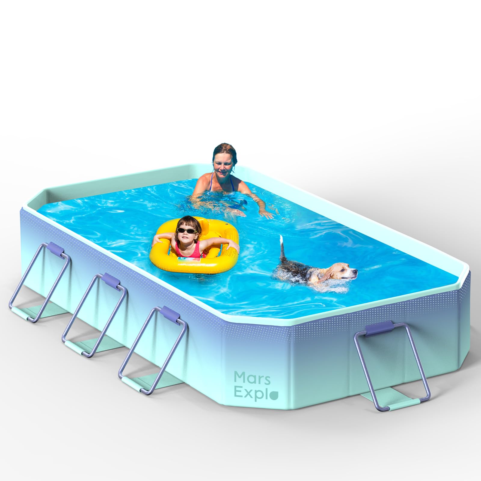 Foldable Non-Inflatable Swimming Pool for Adults & Kids - Portable Collapsible Kiddie Pool with Metal Frame - Large 113