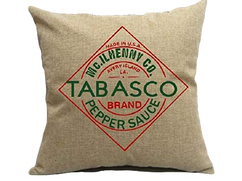 Louisiana Tabasco Hot Sauce Burlap Throw Pillow Cover - Spicy Home Decor for Kitchen, Living Room & Cajun Gift Idea