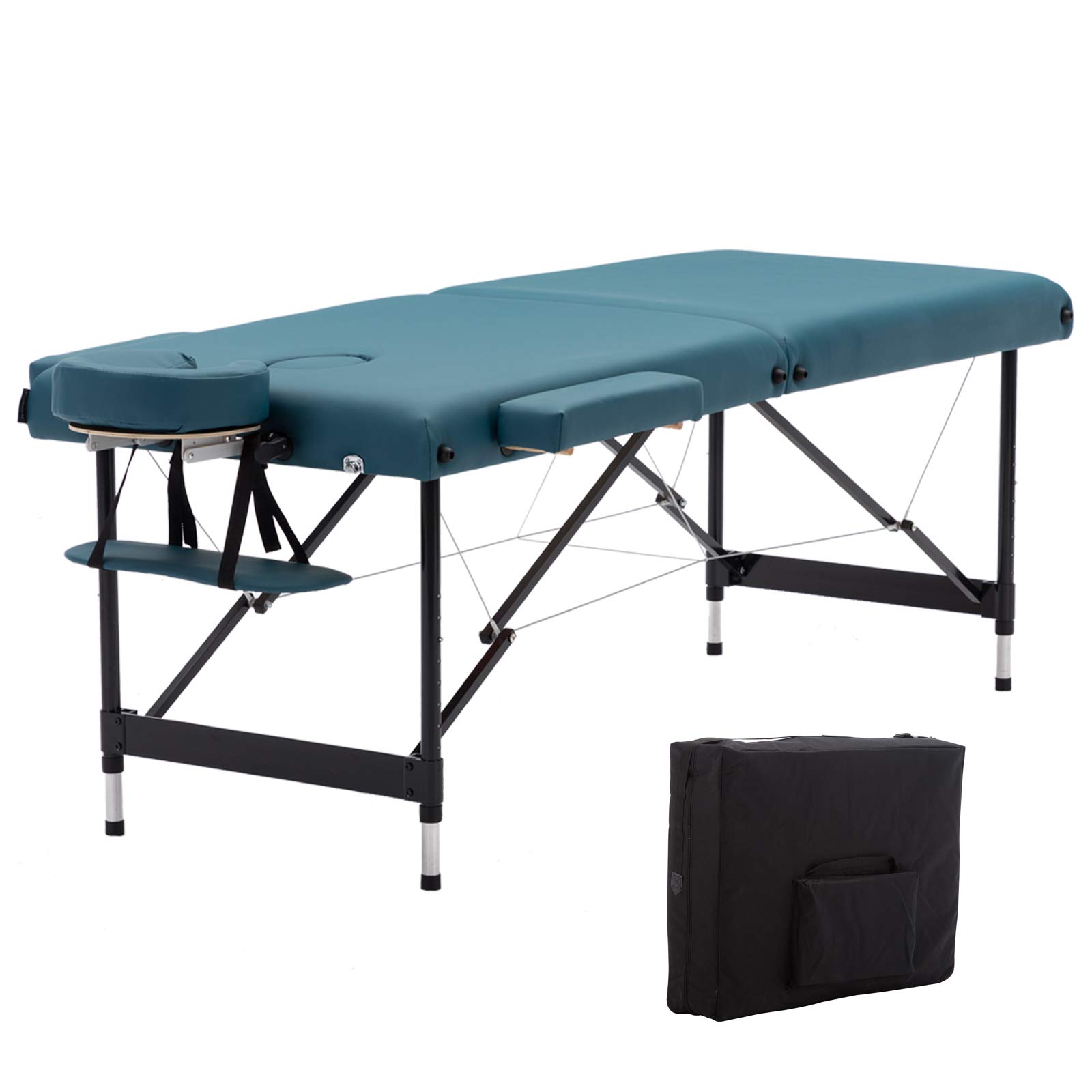 Artechworks Lightweight Portable Massage Table with Aluminum Frame - Foldable Beauty Therapy Bed for Professionals, Includes Free Carry Case, Face Cradle & Arm Rests (Teal Green) - Perfect for Spa, Home Use & Physical Therapy Sessions