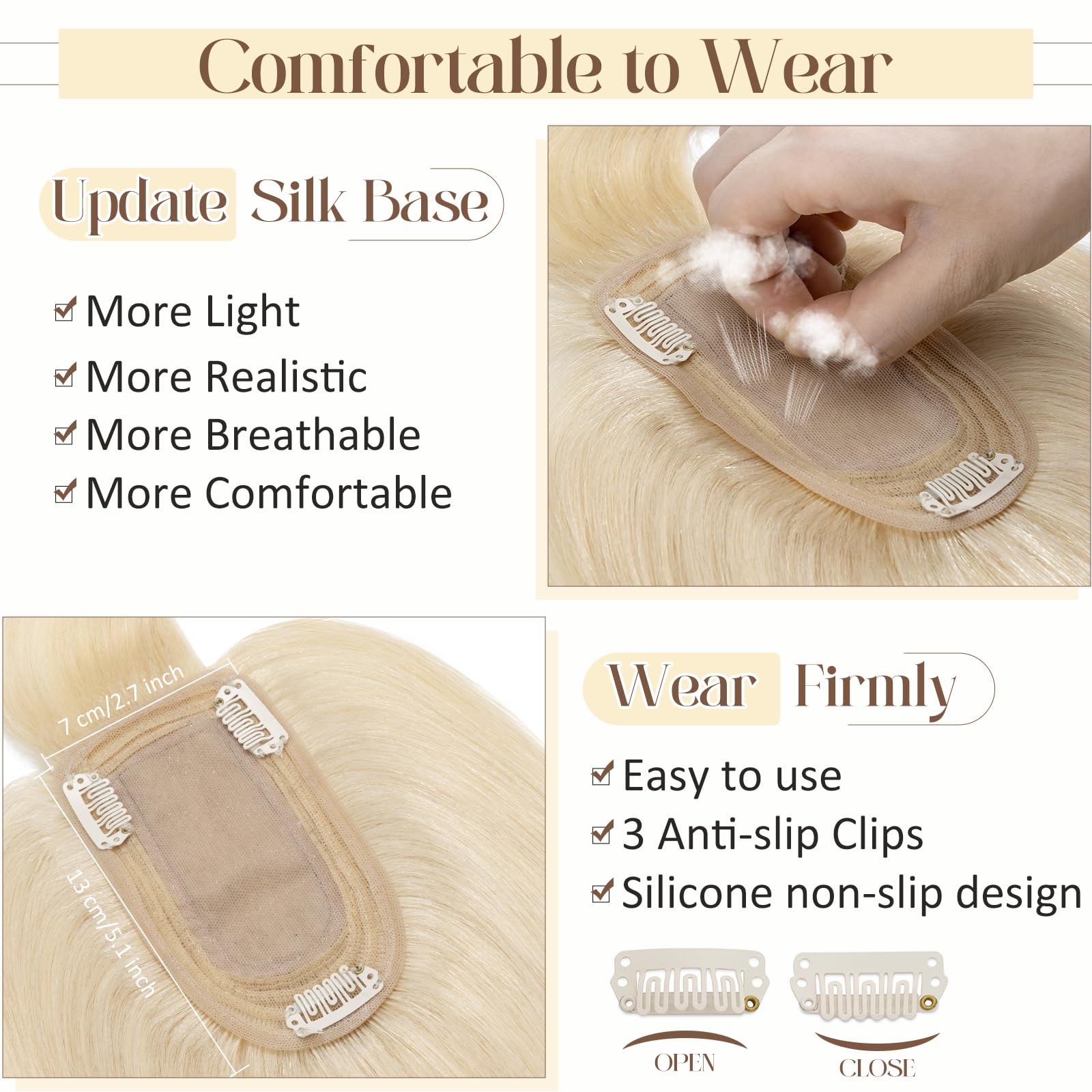 100% Real Human Hair Toppers for Women | Clip-In Hairpiece with Bangs | Handmade Middle Part Topper for Thinning Hair | #613 Bleach Blonde 10'' 33g | Perfect for Daily Wear, Parties & Special Occasions