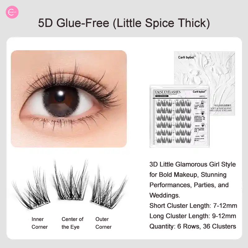CARLI BYBEL 5D Baby Curl Self-Adhesive False Eyelashes - Natural Wispy Lashes for Everyday Wear & Special Occasions