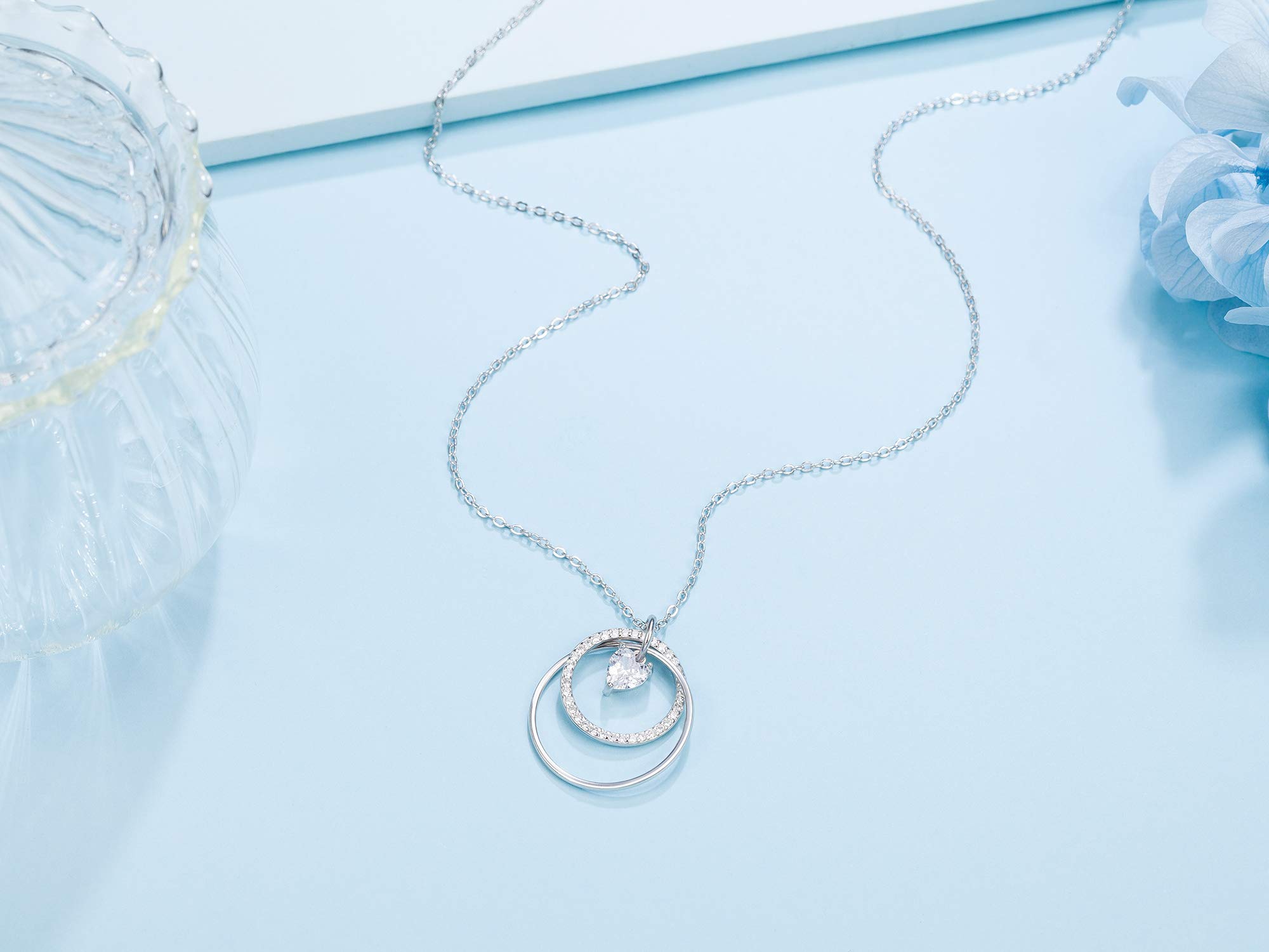 NOURISHLOV 21st Birthday Gifts for Women - Sterling Silver Double Circle CZ Necklace for Her | Elegant Jewelry Gift for Daughter, Best Friend or Girlfriend | Perfect for Anniversary, Graduation & Special Occasions