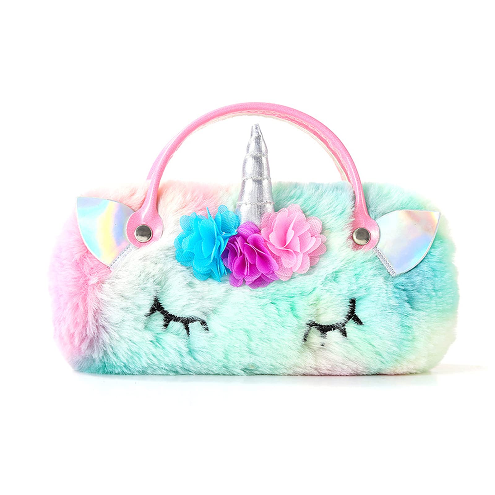 Soft Plush Hard Eyeglass Case with Handle - Cute Portable Sunglasses Pouch for Women & Kids - Eyewear Storage Bag for Travel, School, Makeup Organizer (Random Color)