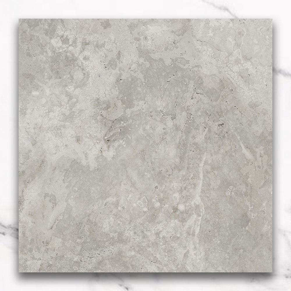 Cantabria Grey 600x600mm Matte Porcelain Tiles - Travertine Look Floor & Wall Tiles for Bathroom, Kitchen & Living Room