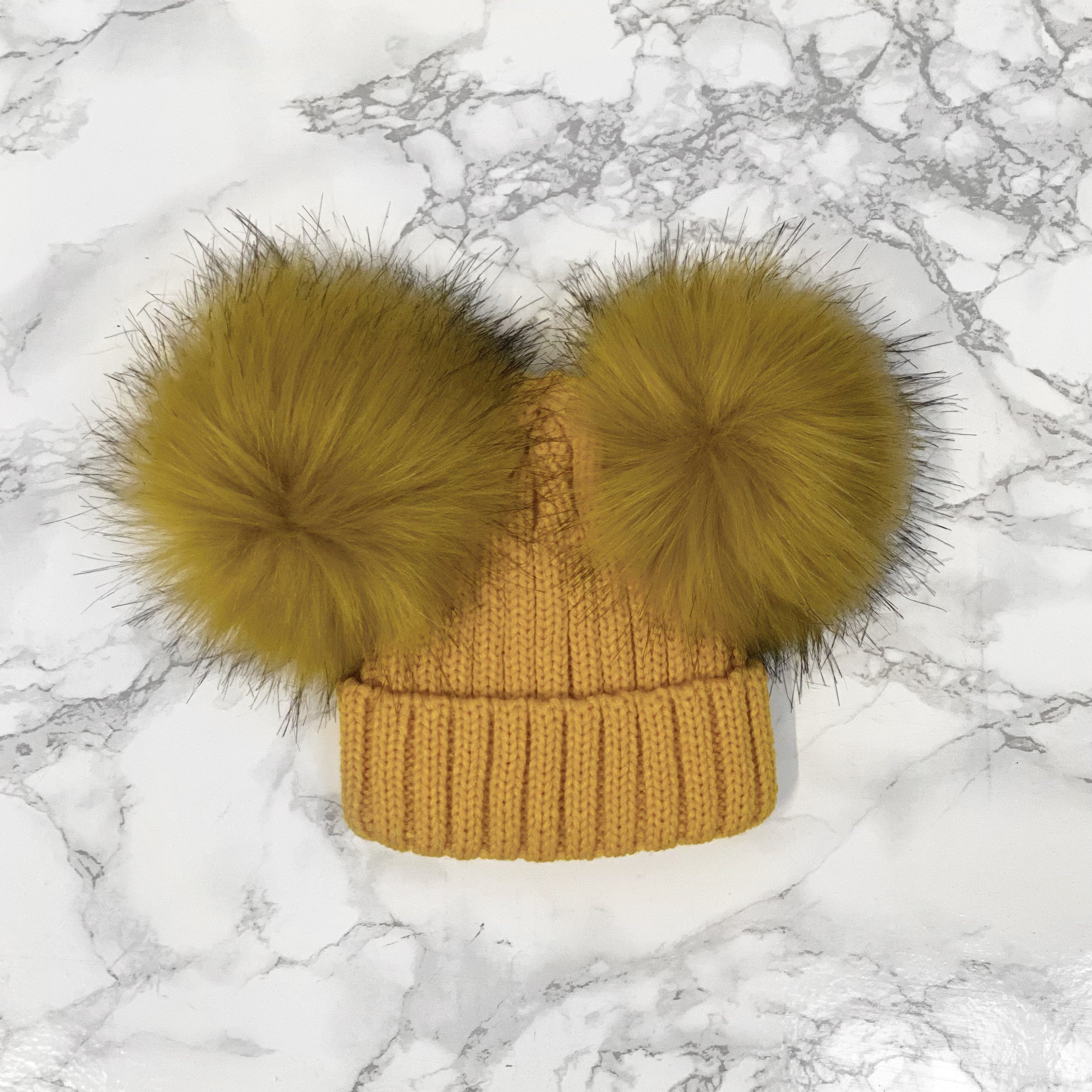 Cozy Knitted Double Faux Fur Pom Pom Winter Hat for Women - Warm Beanie with Soft Faux Fur Balls - Perfect for Cold Weather, Snow Days & Outdoor Activities