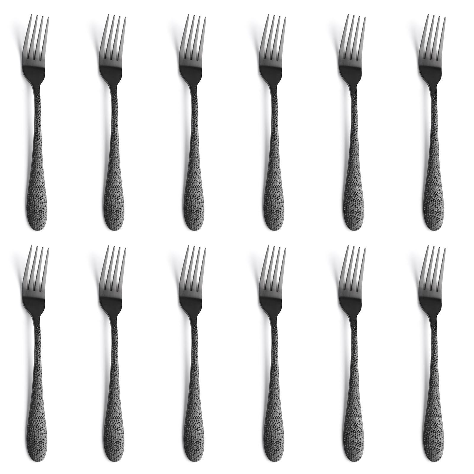 12-Piece Stainless Steel Mini Forks Set - SANLUNS 18/10 4-Tine Appetizer, Dessert, Cocktail, Salad & Fruit Forks, 5.5 Inch Oyster Forks (Black) - Perfect for Parties, Weddings, Picnics & Elegant Dining