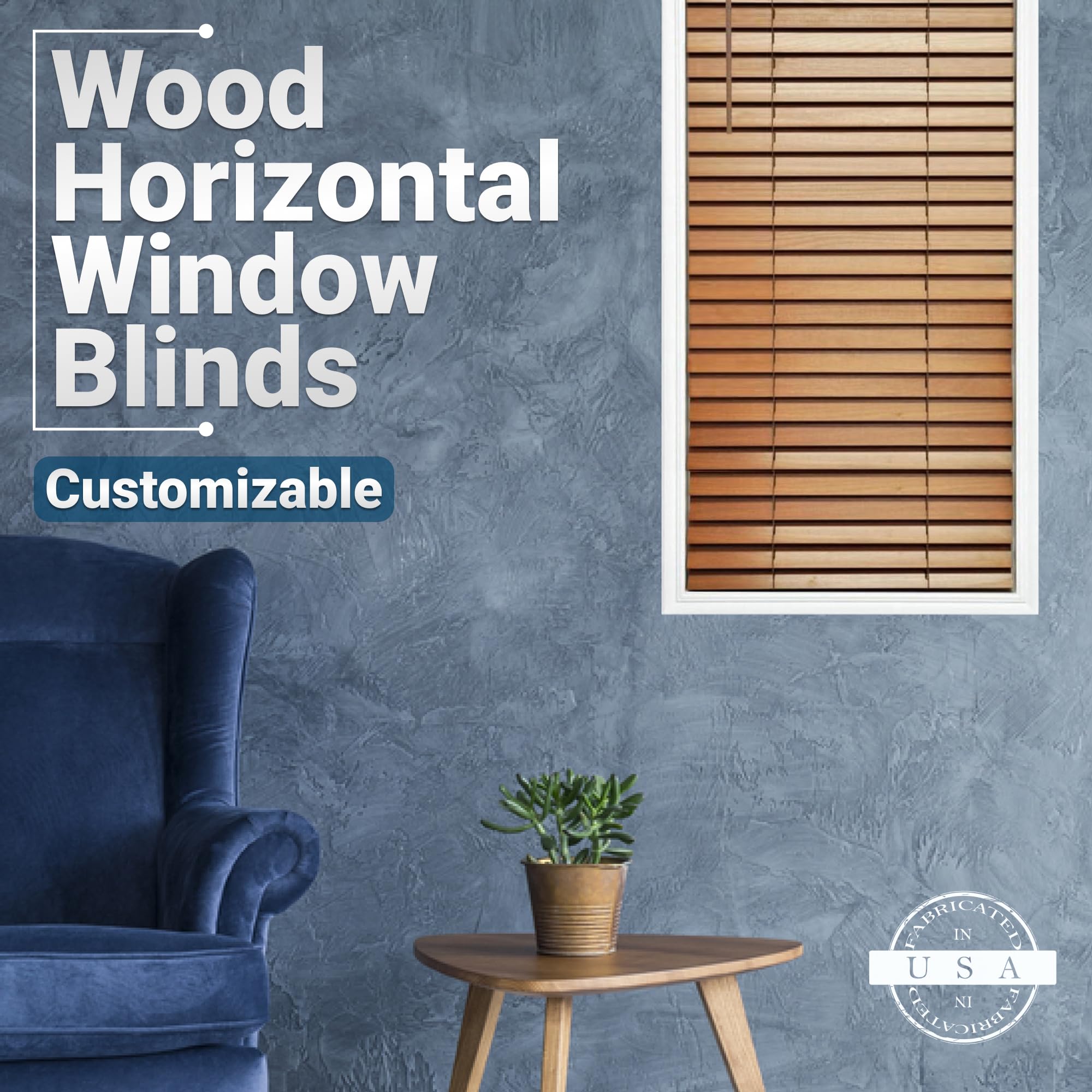 Customizable Wood Horizontal Cordless Window Blinds - 2 Inch Slats - Golden Oak Finish - Inside or Outside Mount - Perfect for Living Room, Bedroom & Home Office
