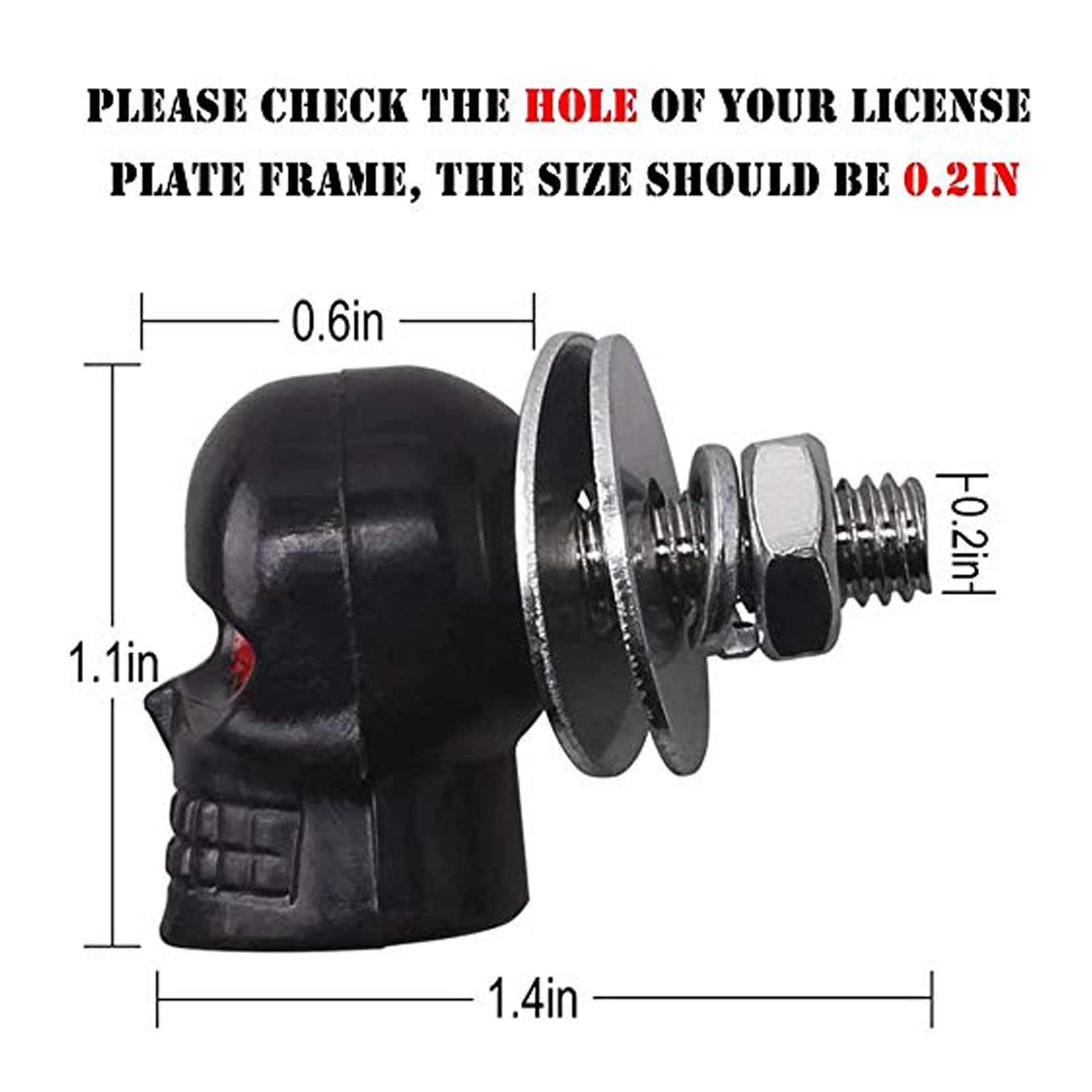 3D Skull License Plate Screws - Universal Car & Motorcycle Fasteners (4 Pack) - For Windshield Trim & Replacement