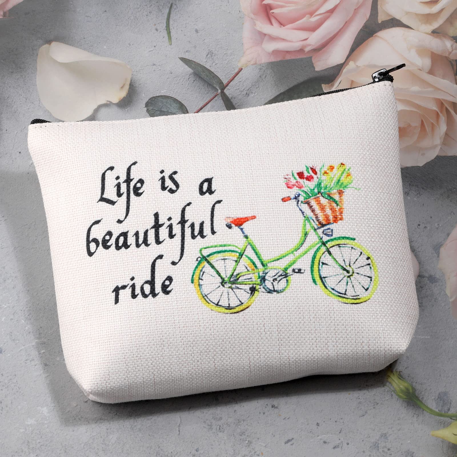 MBMSO Life is a Beautiful Ride Makeup Bag - Waterproof Bicycle Travel Organizer for Cycling Enthusiasts | Perfect Bike Lover Gift for Women & Men | Great for Commuting, Gym & Outdoor Adventures
