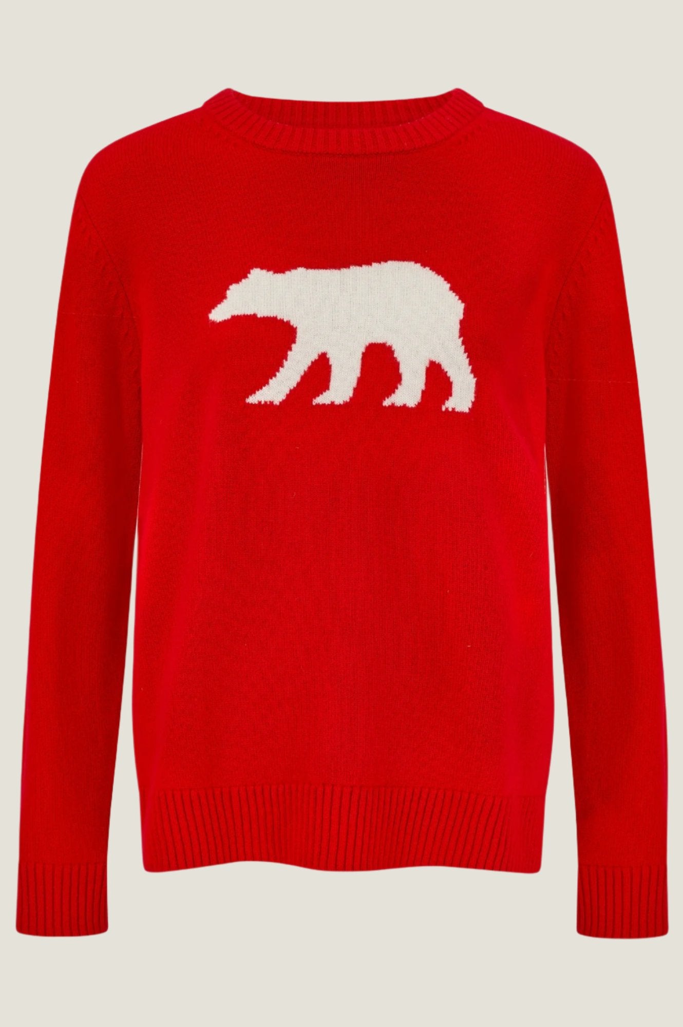 Premium Merino Wool Polar Bear Sweater for Women & Men - Soft & Warm Red/Cream Knit Pullover - Perfect for Winter, Christmas & Cozy Outfits