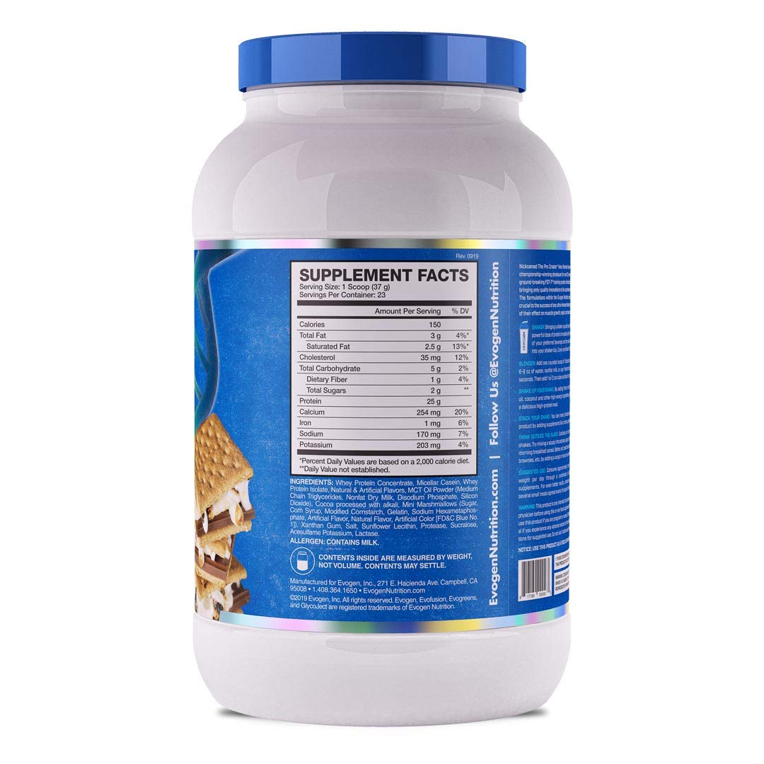 Evogen Evofusion Sustained Protein Powder - Whey Protein, Micellar Casein & MCT Oil Blend for Muscle Growth & Recovery | S'Mores Flavor | 23 Servings | Post-Workout & Nighttime Muscle Support