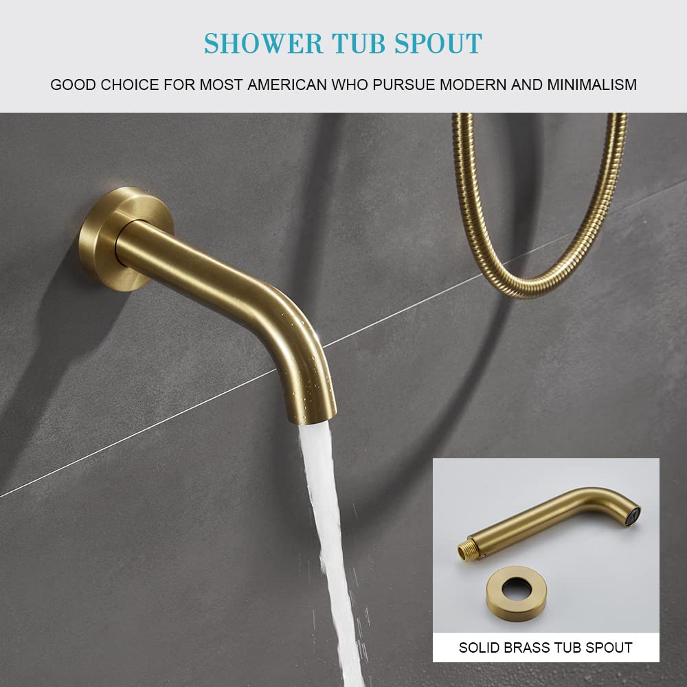 Premium Brushed Gold Shower Faucet Set with 12-Inch Rainfall Shower Head & Bathtub - High Pressure Bathroom Fixture for Luxurious Spa Experience | Modern Gold Shower System for Master Bathroom & Guest Suite Renovation