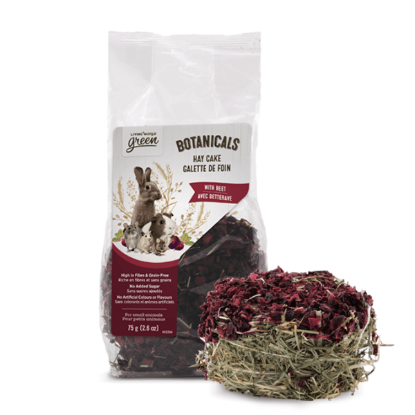 Living World Green Botanicals Hay Cake with Beet for Small Pets - Natural Chew Treat for Rabbits, Guinea Pigs & Hamsters - Perfect for Dental Health & Enrichment Activities