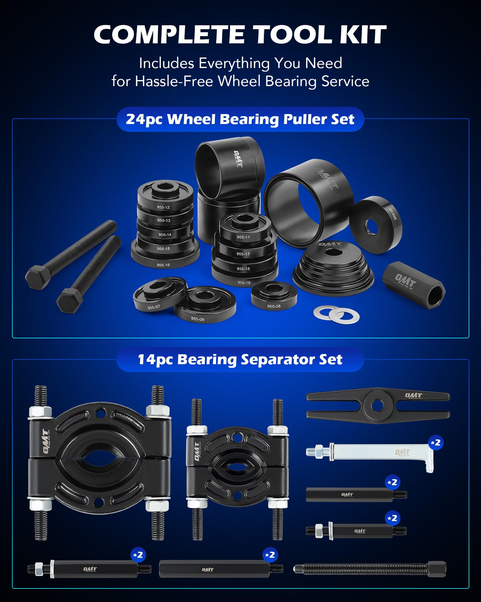 Orion Motor Tech 38-Piece 2-in-1 Bearing Press Kit - Front Wheel Bearing Removal Tool Set with Sliding Screws & Sleeves, 5-Ton Wheel Bearing Separator Puller with 2
