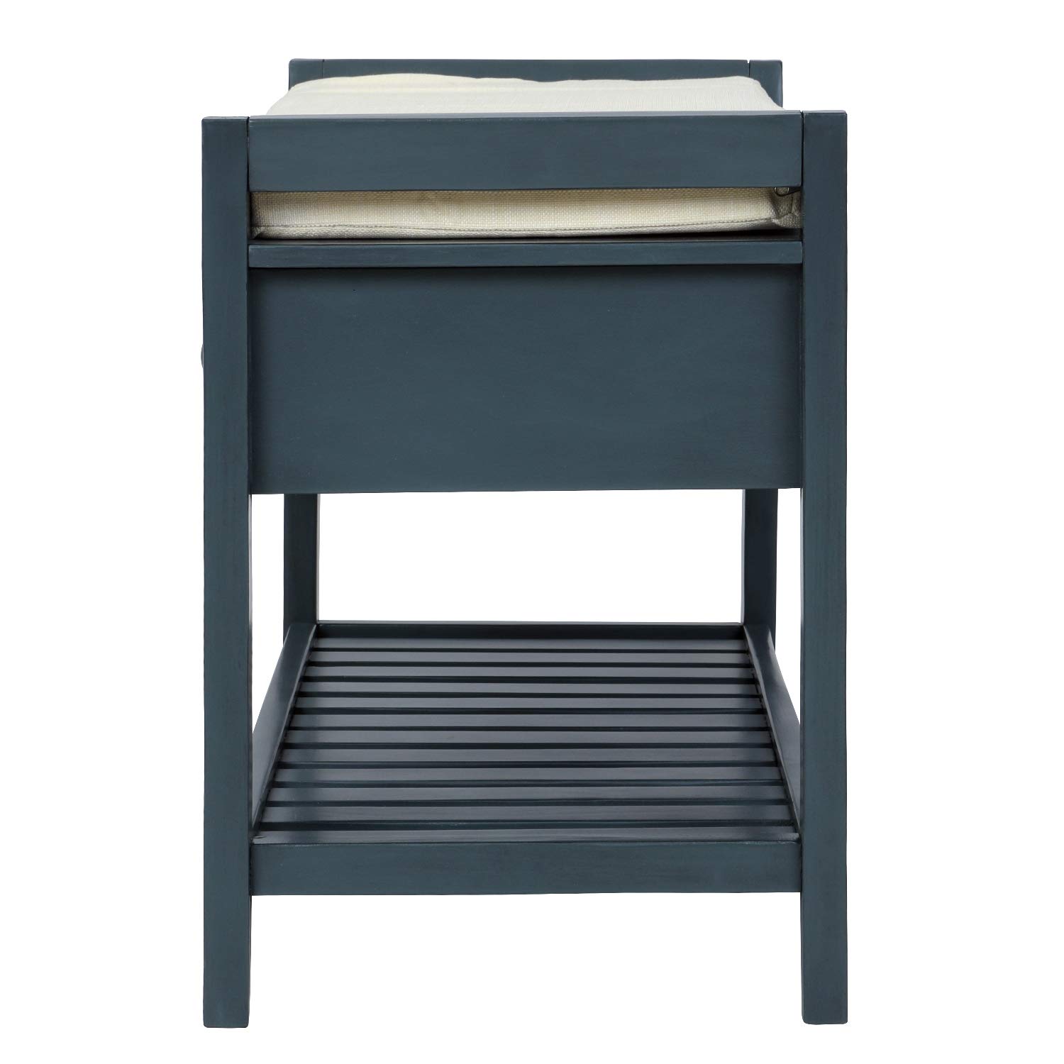 Storage Bench with Cushioned Seat & Drawers - Shoe Rack for Entryway, Bedroom (Antique Navy)