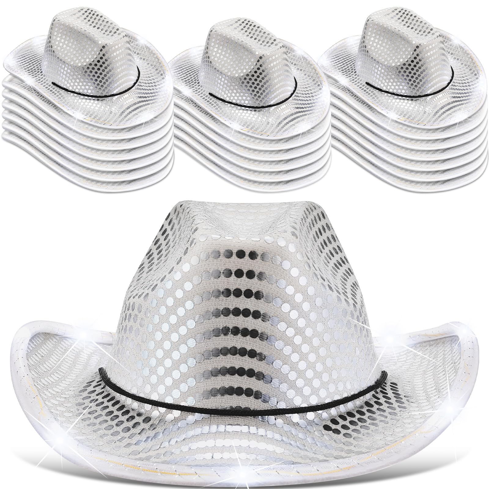 20 Pack LED Flashing Cowboy Cowgirl Hats - Light Up Western Party Hats for Bachelorette, Wedding, Bridal Showers & Country Themed Events - Perfect for Night Raves, Concerts, and Festivals