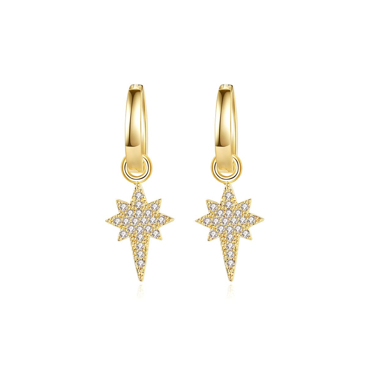CZ Star Dangle Small Hoop Earrings - Sterling Silver Drop Cartilage Earrings with Cubic Zirconia, Tragus & Huggie Hoops for Women | Perfect for Parties, Weddings & Everyday Wear