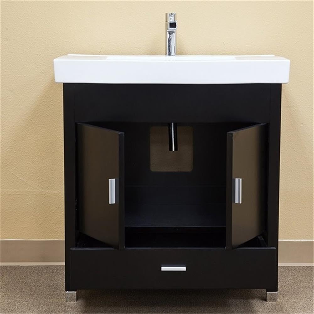 31.5-Inch Single Sink Bathroom Vanity Set - Solid Wood Construction in Black Finish - Perfect for Modern Master Bathrooms and Powder Rooms