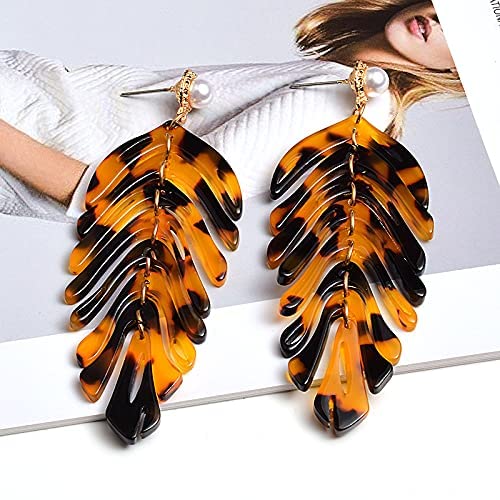 MXXDB Statement Acrylic Long Leaf Feather Drop Earrings for Women - Trendy Boho Chic Dangle Jewelry Accessories - Perfect for Parties, Weddings & Everyday Wear