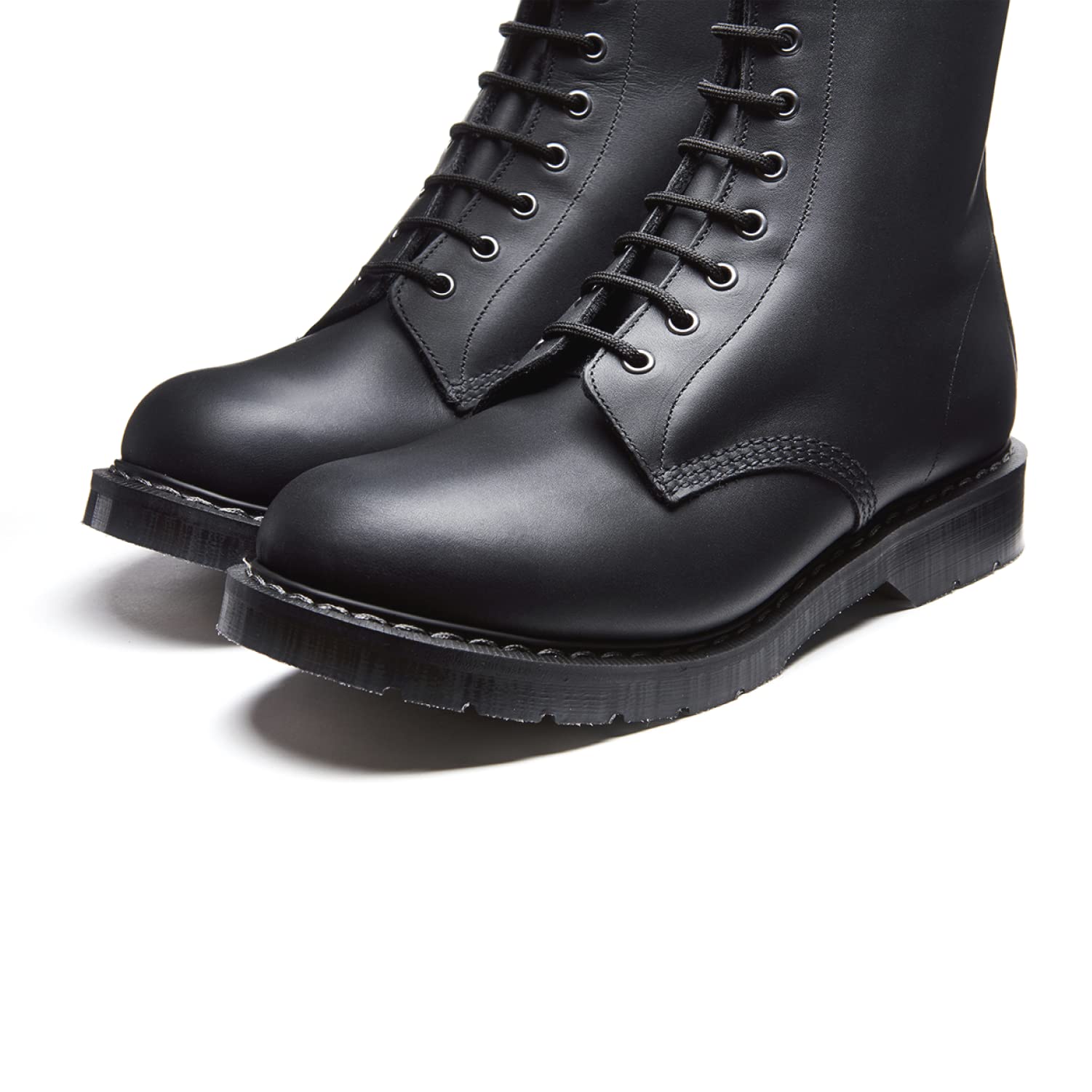 Solovair Greasy 8 Eye Derby Boots - Black Leather Unisex Shoes for Men & Women | Perfect for Work, Casual Wear & Outdoor Activities