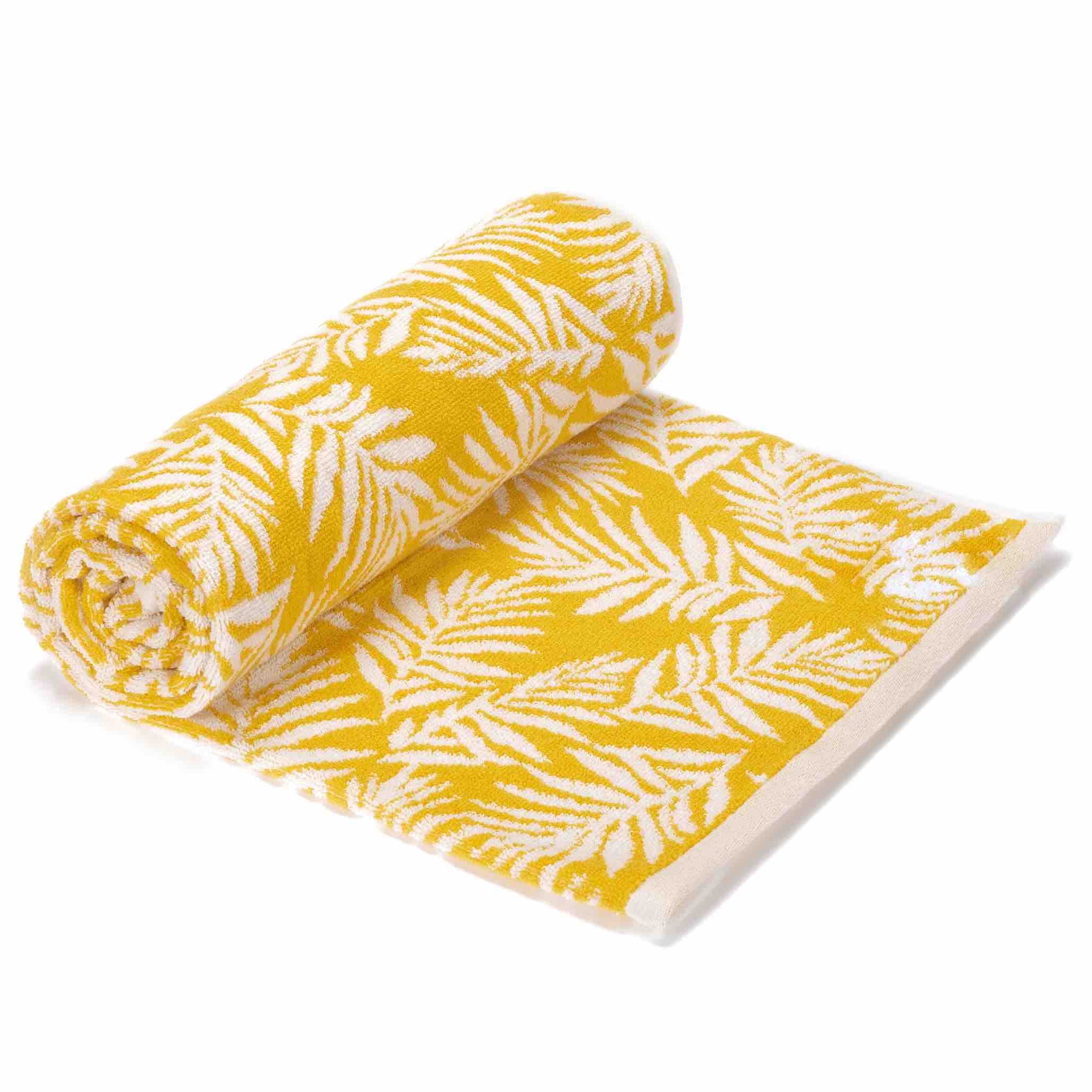 Riggs Leaf Jacquard Bath Towel - Soft & Absorbent Mustard Yellow - Perfect for Spa, Bathroom & Beach Use