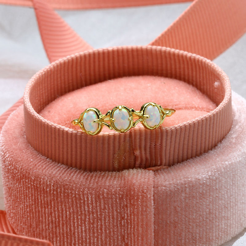 14K Gold 3 Stone Opal Rings for Libra Birthstone | Elegant Zodiac Jewelry for Women | Perfect Gift for Birthday, Anniversary & Special Occasions