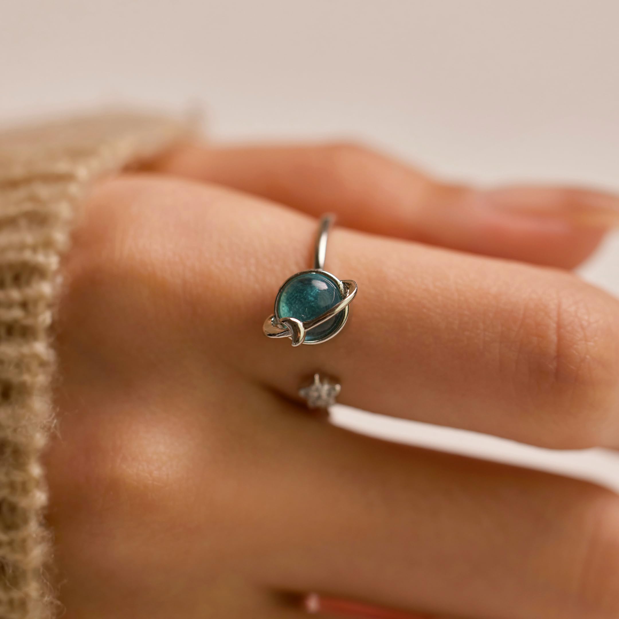 925 Sterling Silver Fidget Spinner Ring for Women - Anxiety Relief Jewelry with Blue Moon Star & Cubic Zirconia, Adjustable Open Ring - Perfect Birthday Gift for Daughter | Stress Relief, Office, Classroom & Travel Accessory