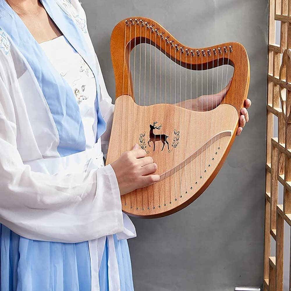 21/24/27/32 String Mahogany Lyre Harp with Metal Strings, Tuning Lever, Picks & Black Gig Bag - Perfect for Beginners, Adults & Kids - Includes Extra Strings & Manual - Ideal for Music Practice, Meditation & Gift Giving (32 Strings)