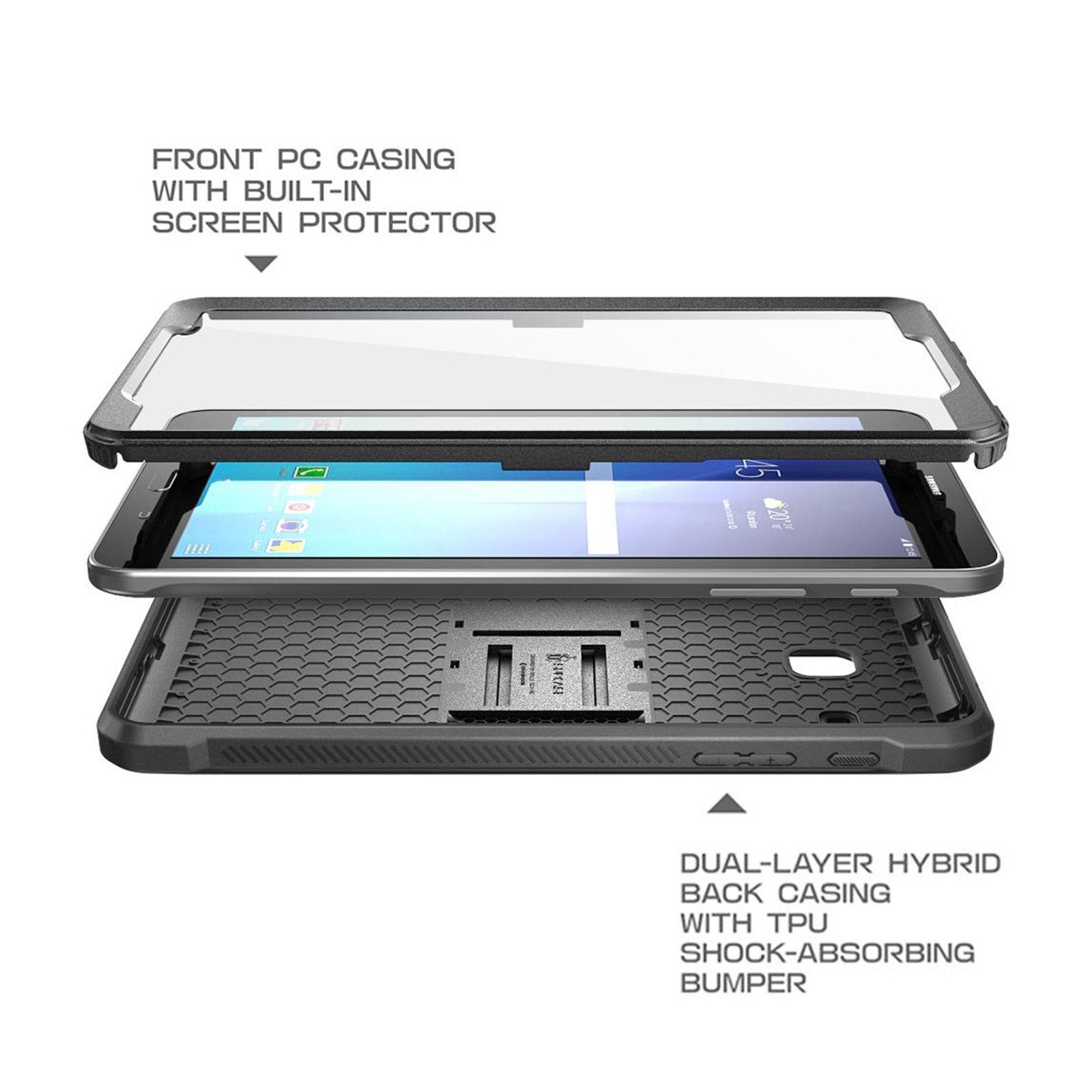 Samsung Galaxy Tab E 8.0 Inch (2016) Unicorn Beetle Pro Heavy Duty Rugged Case with Built-in Screen Protector - Shockproof Protective Cover for Kids, Outdoor & Travel Use - Black
