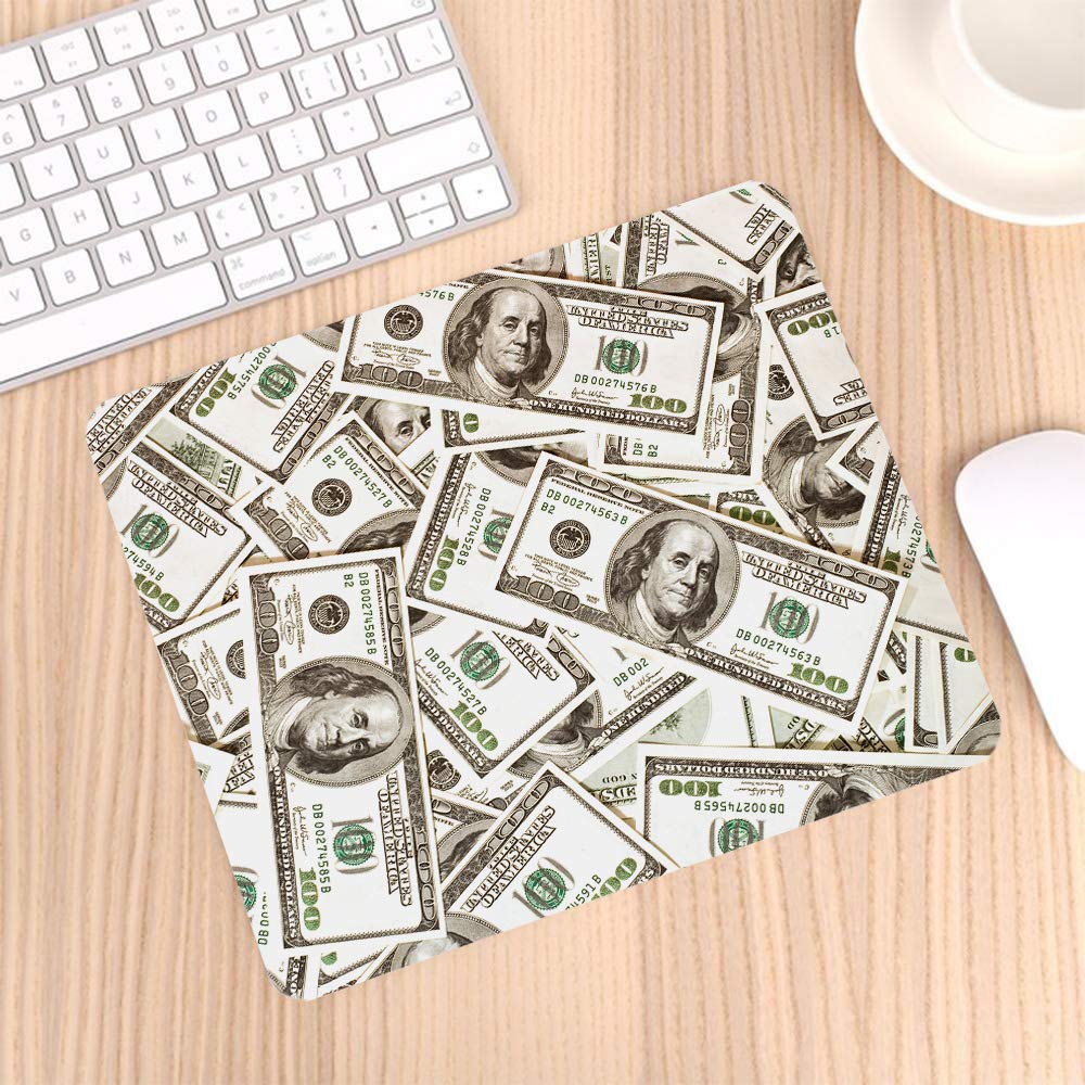Funny US Dollar Bill Gaming Mouse Pad - Non-Slip Rubber Desk Mat with Hundreds of $100 Bills Design for Computer, Laptop, Office & Home Use - 9.5