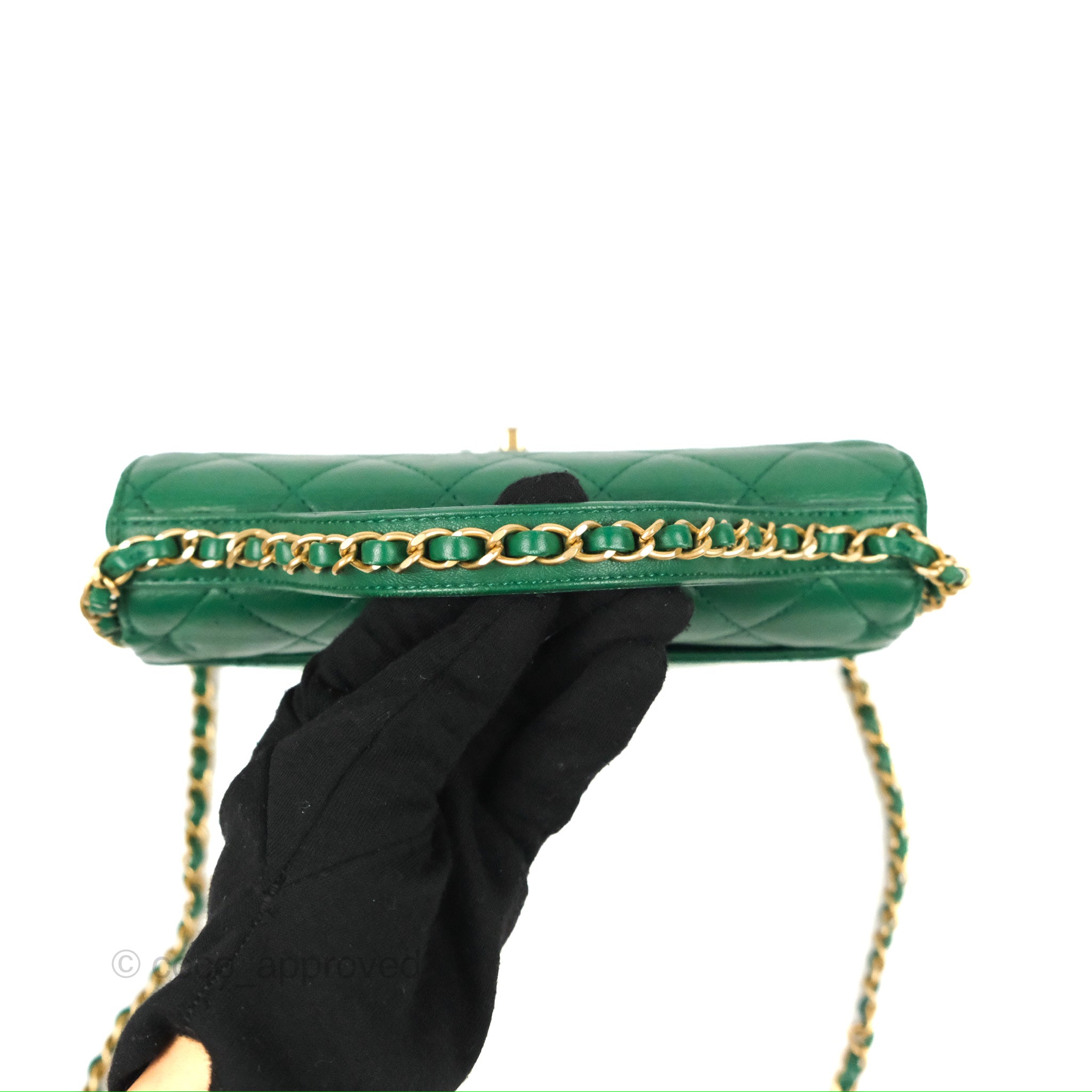 Chanel Chain Infinity Top Handle Bag - Green Lambskin Leather with Aged Gold Hardware - Luxury Crossbody Shoulder Bag for Women, Perfect for Parties, Weddings & Evening Events