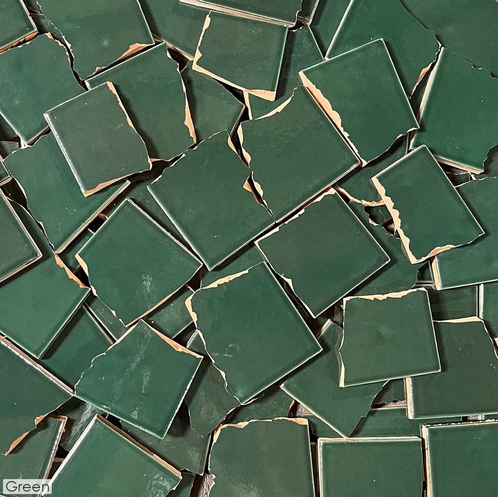 5 Pounds Green Solid Color Broken Talavera Mexican Ceramic Tiles - Perfect for Mosaic Art, DIY Home Decor, and Garden Projects