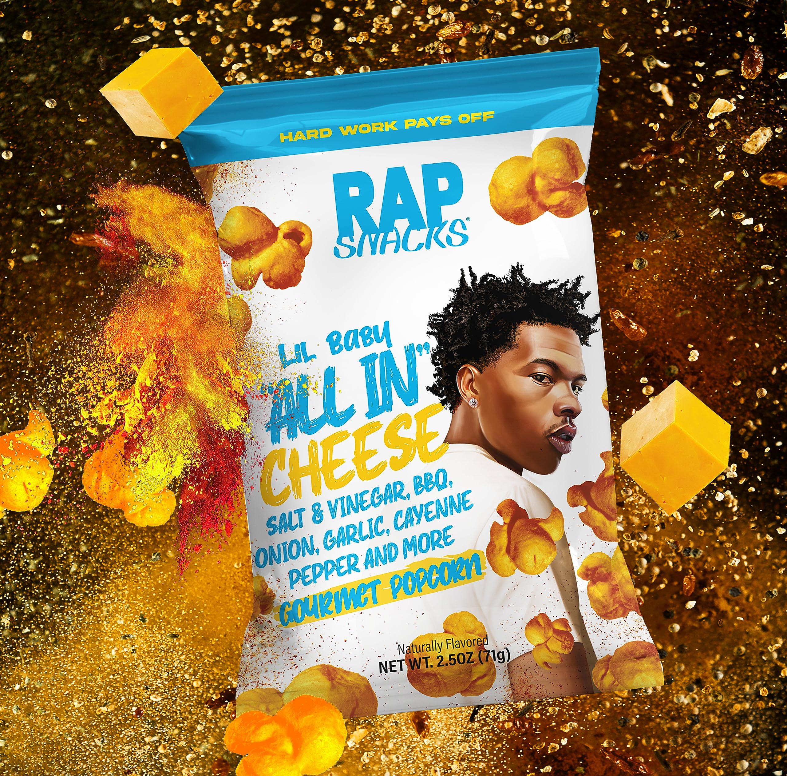 Rap Snacks Lil Baby All In Cheese Popcorn 2.5 Oz Bags - Pack of 6 | Delicious Cheese Flavored Snacks for Parties, Movie Nights & On-the-Go Snacking