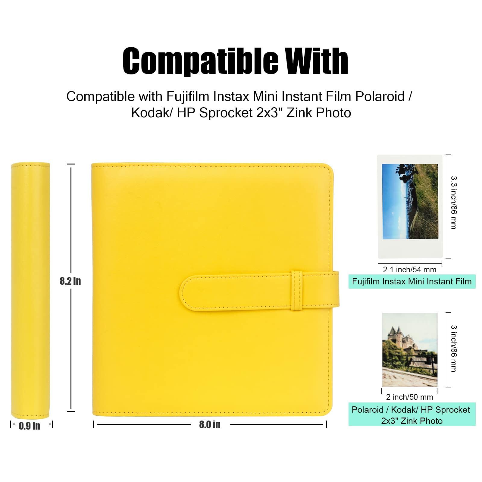 256 Pockets Photo Album for Fujifilm Instax Mini & Polaroid 2x3 Photos - Yellow Scrapbook for Instant Camera Prints | Perfect for Travel Memories, Wedding Keepsakes & DIY Projects