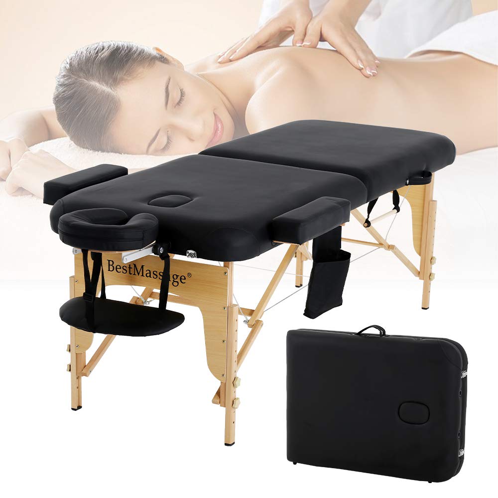 **Portable Massage Table - Foldable & Lightweight Professional Massage Bed with Adjustable Height & Headrest - Ideal for Home, SPA, and Therapy Use - Includes Carrying Case (Black)**