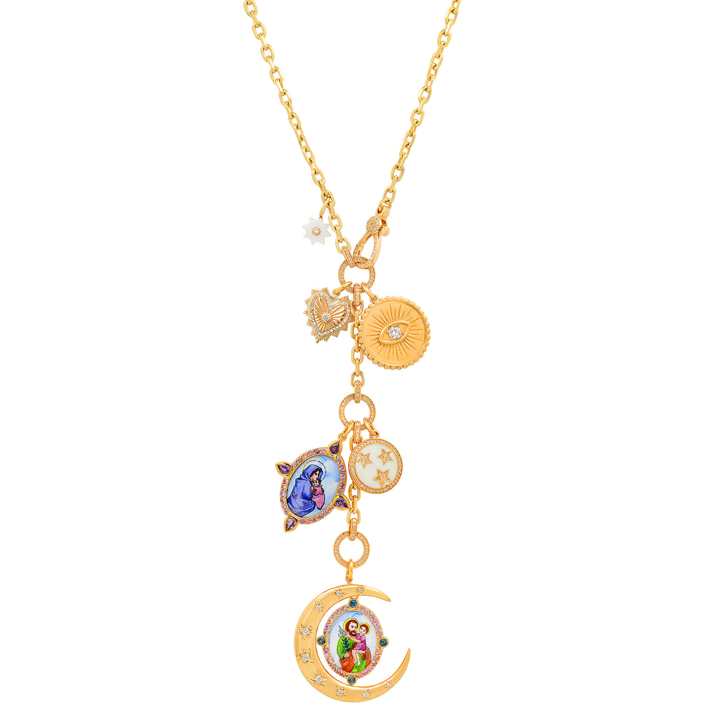 Moon and Talismans Necklace - Celestial Jewelry for Women, Moon Phase Pendant with Charm - Perfect for Spiritual Healing, Meditation & Boho Fashion