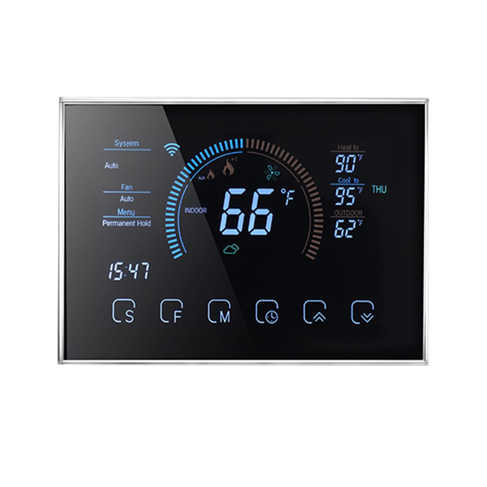 Qiumi Smart WiFi Thermostat - Compatible with Alexa & Google Home, Works with Heat Pumps (Air & Ground Energy) Including C-line Converter - Perfect for Smart Home Temperature Control & Energy Savings
