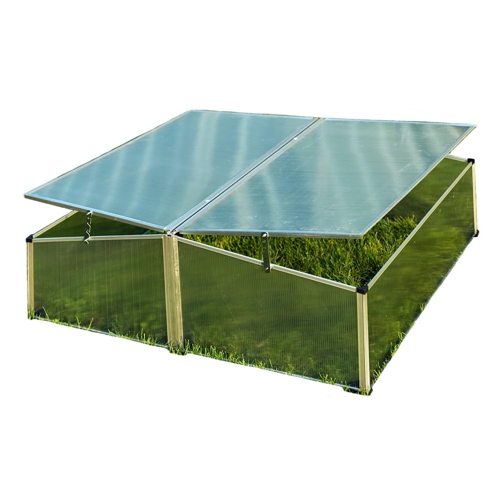 Zenport SH7005-2-ZD 3.3x3.3x1.3ft Double-Wide Folding Aluminum Cold Frame Greenhouse - Portable Plant Protection for Seedlings & Vegetables - Ideal for Gardens, Patios & Backyards