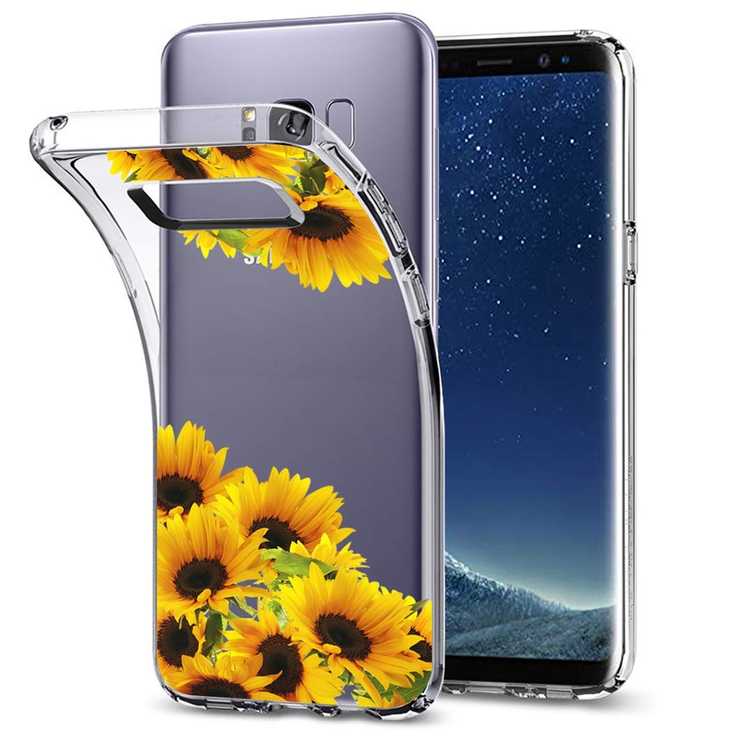 Cute Clear Slim Shockproof Sunflower TPU Case for Samsung Galaxy S8 - Soft Flexible Protective Cover for Women & Girls - Perfect for Everyday Use, Work, and Outdoor Activities