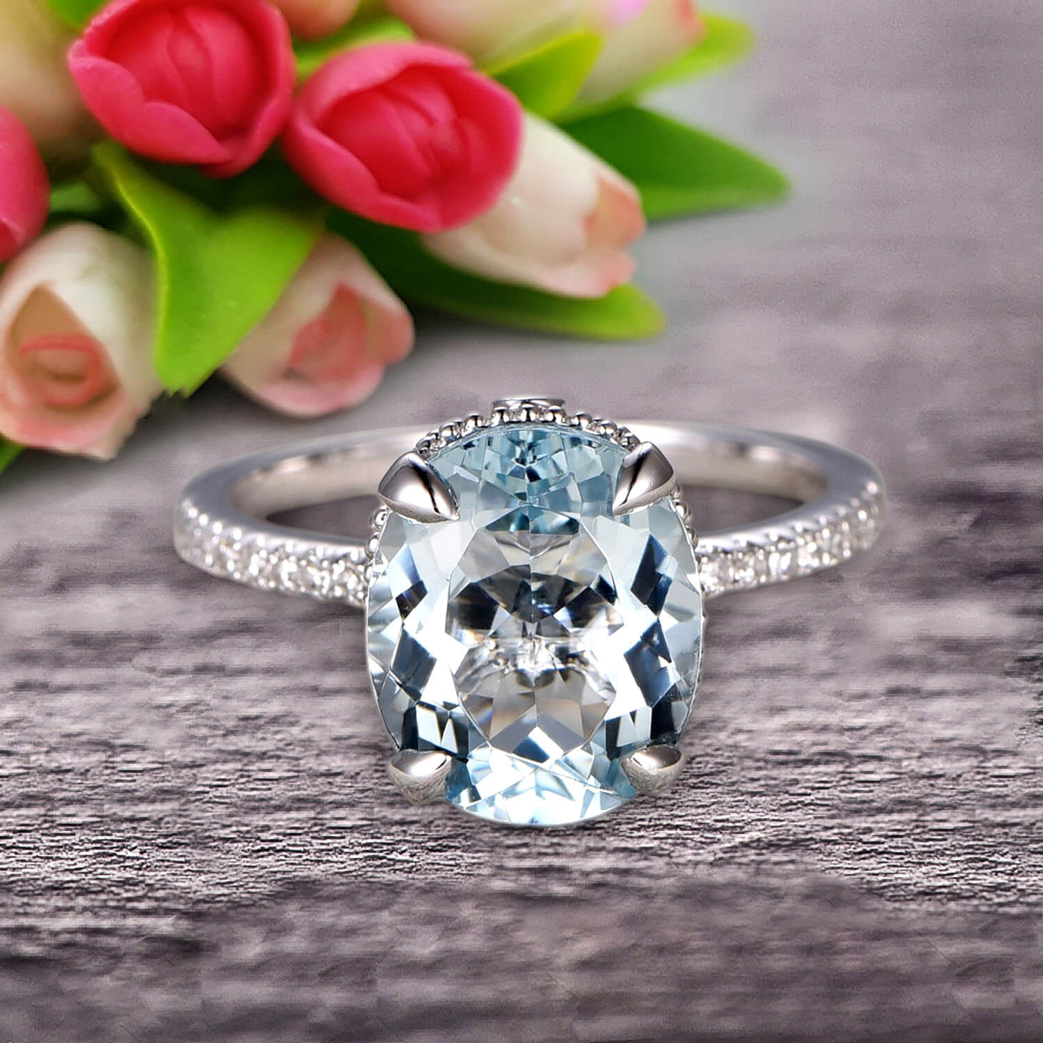 1.50 Carat Oval Cut Aquamarine Engagement Ring in 10k Rose Gold - Perfect for Proposals, Anniversaries & Romantic Occasions