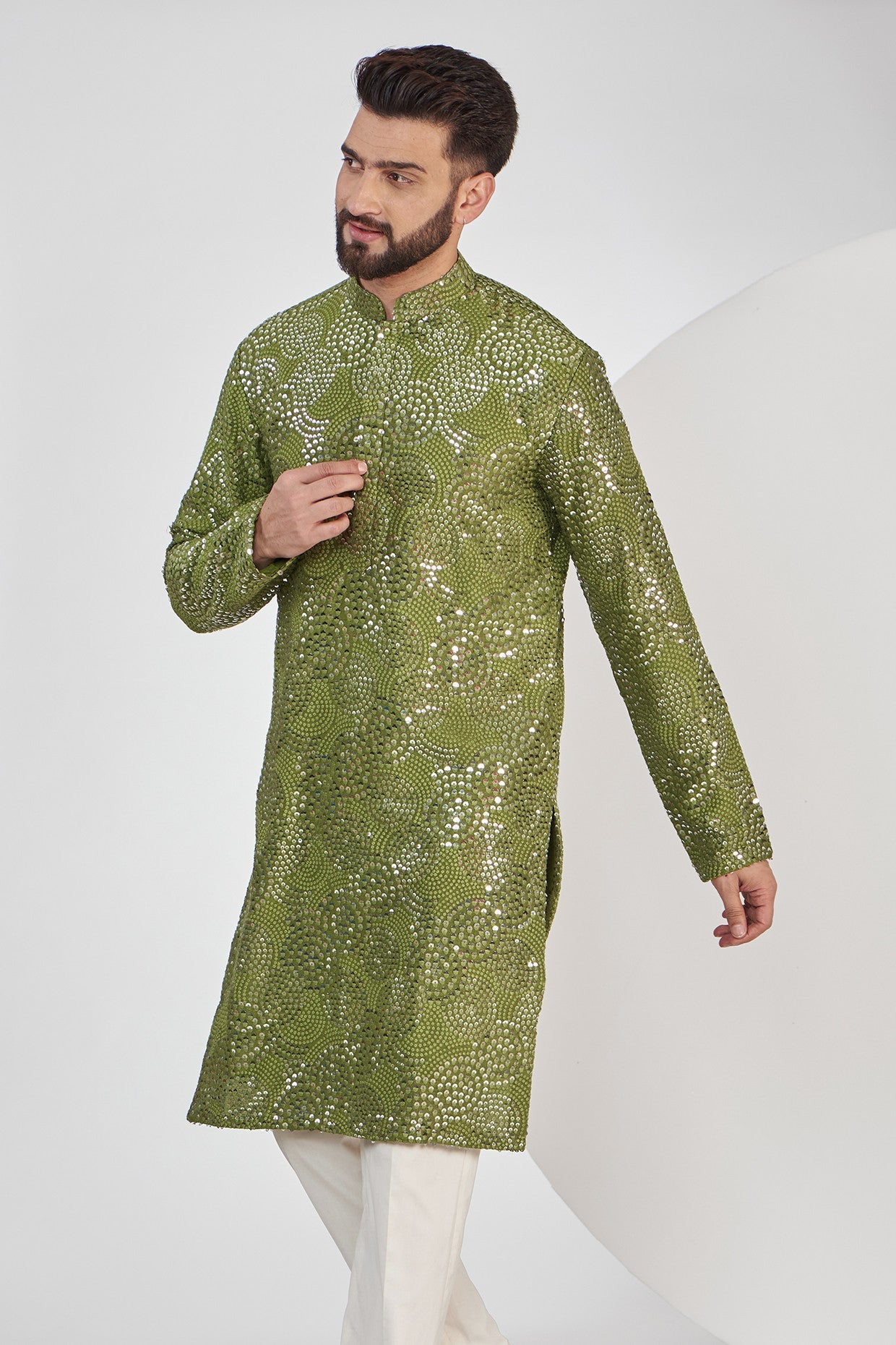 Mehndi Green Sequenced Kurta for Women - Elegant Embroidered Indian Tunic Top for Festivals, Weddings & Special Occasions