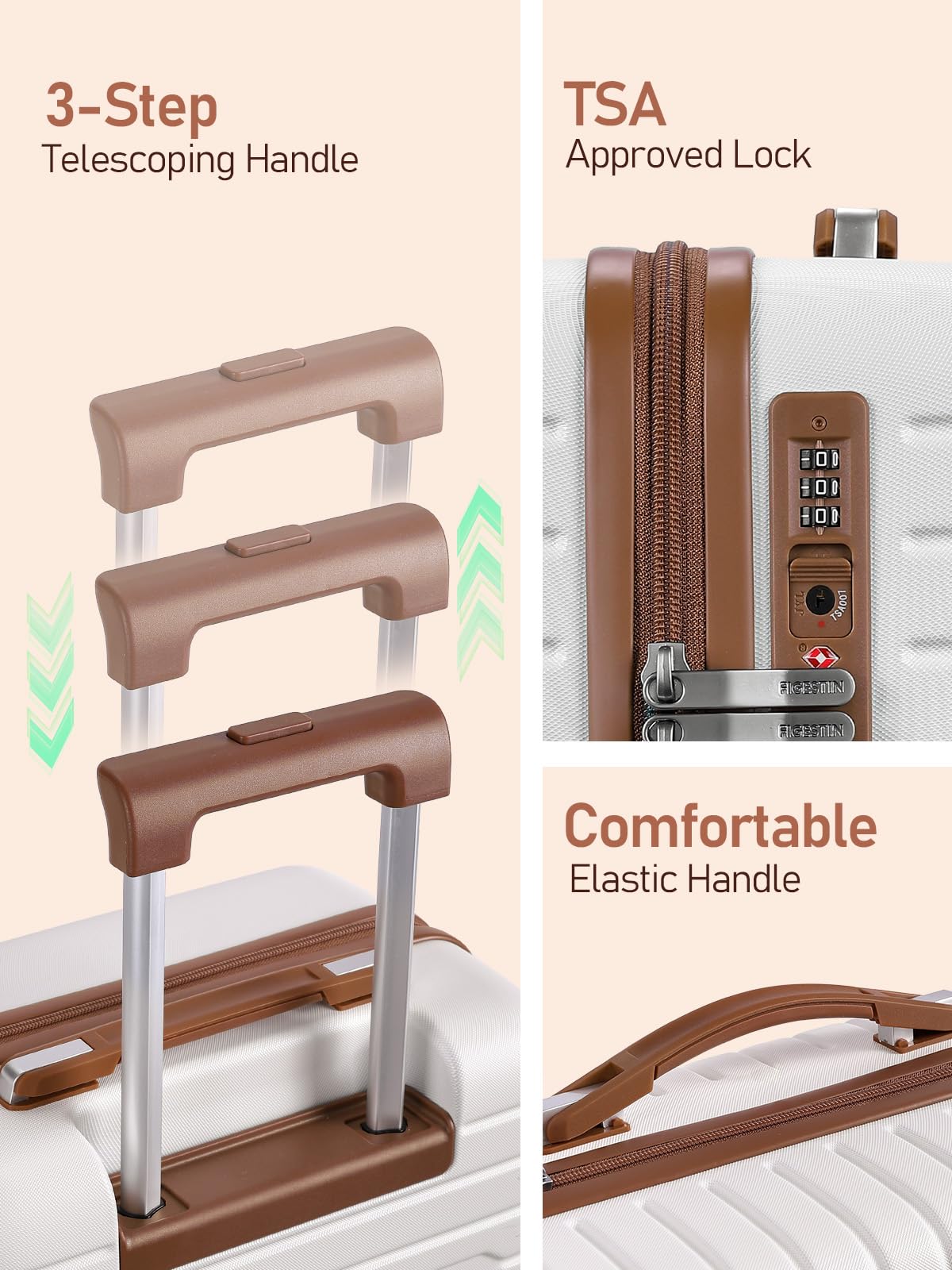 24 Inch Checked Luggage - 100% Polycarbonate Hardside Suitcase with 360° Spinner Wheels & TSA Lock, Medium Travel Luggage for Airplane (Beige) - Perfect for International Flights, Business Trips & Family Vacations