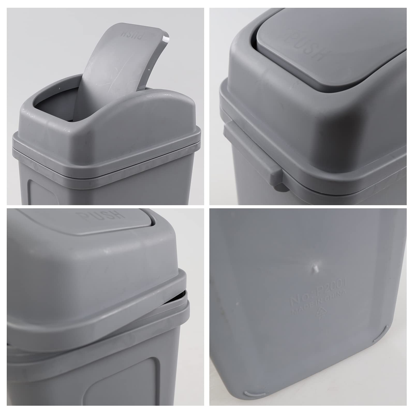 2 Gallon Small Swing Lid Trash Can - Compact Kitchen & Bathroom Garbage Bin with Swing-Top Lid, Gray - Perfect for Office, Dorm, or Under Sink Use