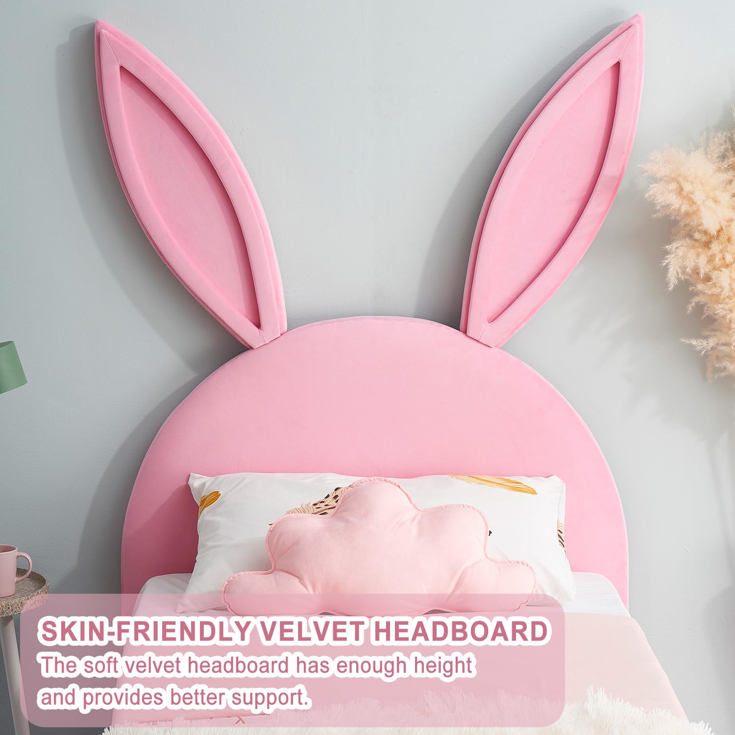 VECELO Twin Size Bed Frame for Kids with Upholstered Headboard - Wooden Slat Support, No Box Spring Needed - Princess Style Bed for Girls - Perfect for Bedrooms, Playrooms & Sleepovers
