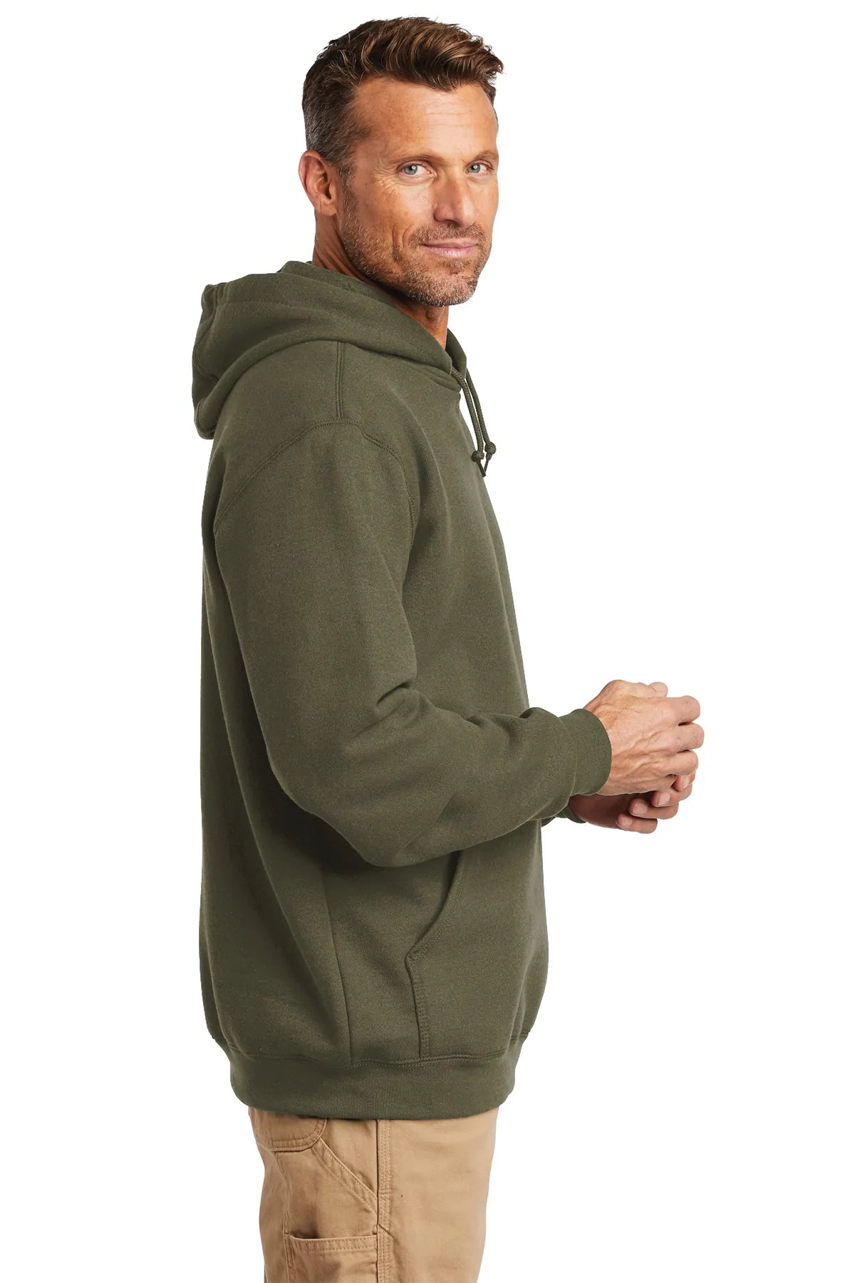 Carhartt Tall Hooded Custom Sweatshirts for Men - Moss Green Pullover Hoodie for Work & Outdoor Activities | Durable Cotton Blend Fleece Lining