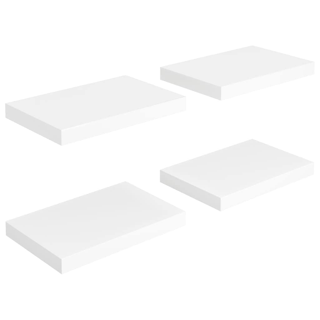 Floating Wall Shelves Set of 4 - White MDF Wall Mounted Shelves 15.7