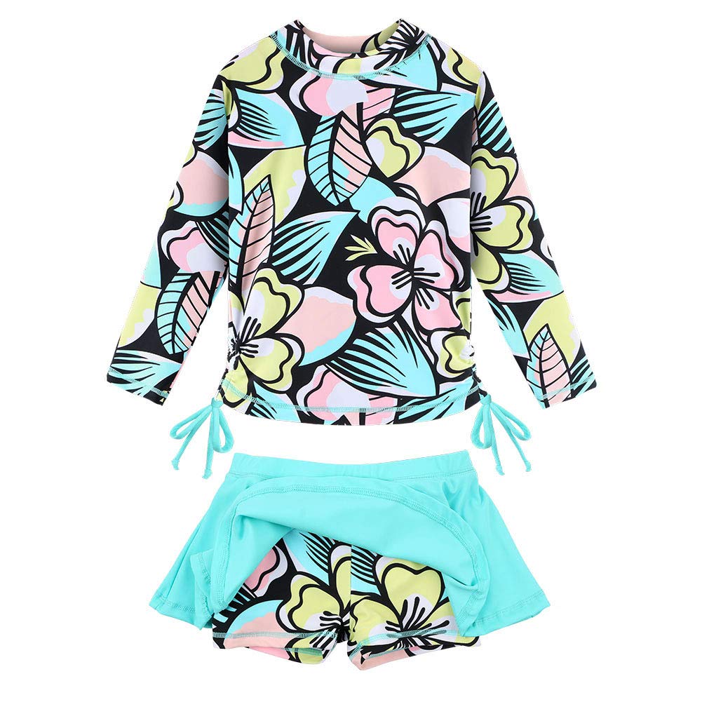 TFJH Women's Long Sleeve Swim Dress Two Piece Set - UPF 50+ Rash Guard with Skirt - Modest Swimwear for Beach, Pool & Water Sports