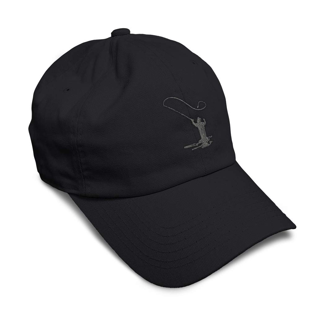 Soft Cotton Baseball Cap for Men & Women - Embroidered Fishing Design, Twill Fisherman Hat for Outdoor Activities, Sports, and Casual Wear - Black